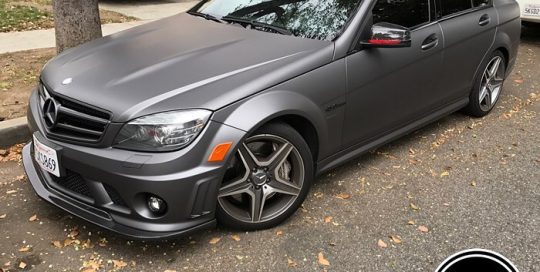 Benz C-63 wrapped in Matte Dark Gray vinyl
