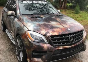 Mercedes Benz wrapped in custom printed Arlon Chrome vinyl