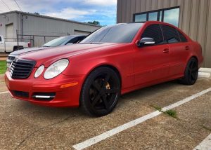 Mercedes Benz wrapped in Satin Vampire Red vinyl