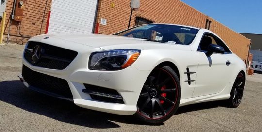 Mercedes Benz SL550 wrapped in Avery SW Satin Pearl White vinyl