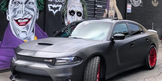 Dodge Charger wrapped in Brushed Black Metallic vinyl