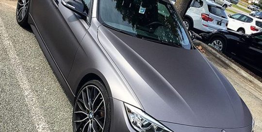 BMW 340-I wrapped in Avery SW900 Matte Charcoal Metallic vinyl