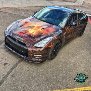 Nissan GTR wrapped in custom printed 3M IJ180C with 8518 overlaminate
