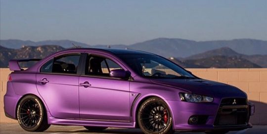 Mitsubishi Lancer wrapped in Avery SW Matte Purple Metallic vinyl