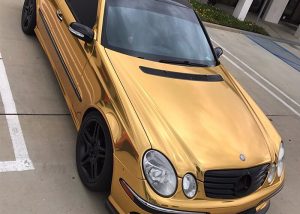 Mercedes Benz wrapped in Avery SW Gold Chrome vinyl