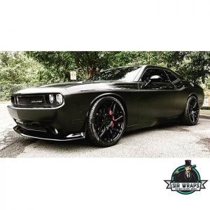 Dodge Challenger wrapped in Avery SW Satin Black vinyl