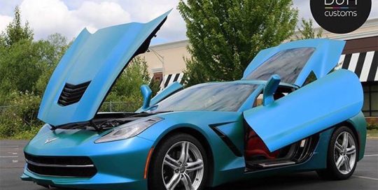 Chevy Corvette wrapped in ColorFlip Satin Caribbean Shimmer shade shifting vinyl
