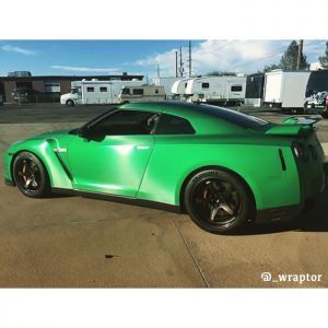 Nissan GTR wrapped in Satin Sheer Luck Green vinyl