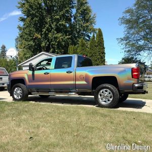 Chevrolet Silverado wrapped in ColorFlip Psychedelic shade shifting vinyl