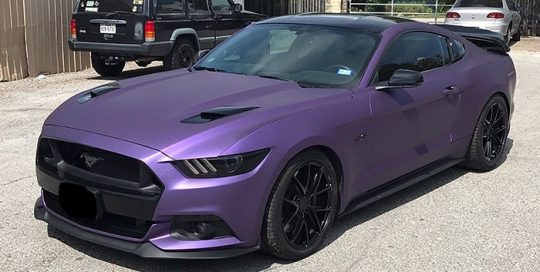Ford Mustang wrapped in Avery SW Matte Purple Metallic vinyl