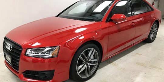 Audi A-8 wrapped in Gloss Dragon Fire Red vinyl