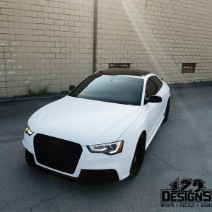 Audi RS5 wrapped in Avery SW Satin White vinyl