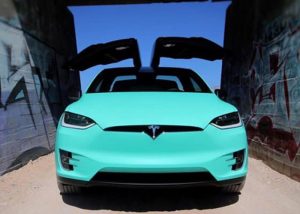 Tesla Model X wrapped in Avery SW Matte Vintage Green