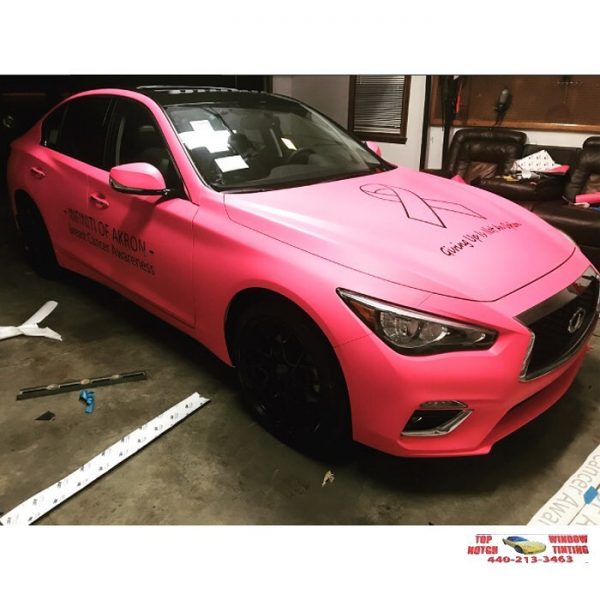 Infiniti Q50 wrapped in Matte Pink vinyl Vinyl Wrap 3M & Avery