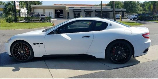 Maserati GTS wrapped in Avery SW Satin White vinyl