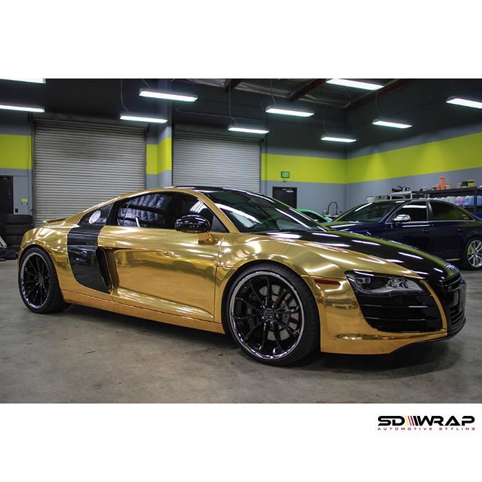 Audi R-8 wrapped in Avery SW Gold Chrome vinyl