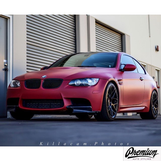 BMW wrapped in Matte Red vinyl