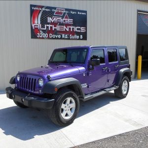 Jeep Wrangler wrapped in Orafol Gloss Violet Metallic vinyl
