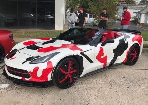 Chevrolet Corvette wrapped in Avery SW Satin Pearl White, Gloss Red, and Gloss Black vinyls