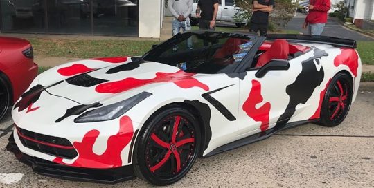 Chevrolet Corvette wrapped in Avery SW Satin Pearl White, Gloss Red, and Gloss Black vinyls