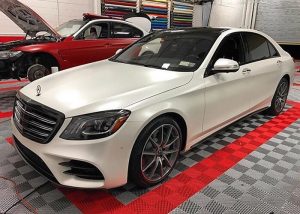 Mercedes Benz S560 wrapped in Avery SW Satin Pearl White vinyl