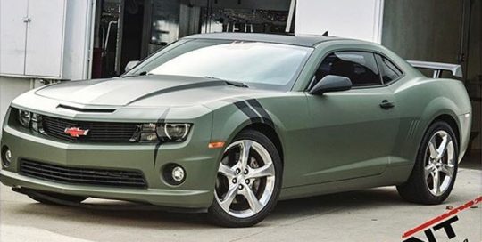 Chevrolet Camaro wrapped in Matte Military Green and Matte Black vinyls
