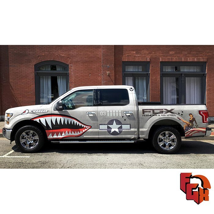 Ford F150 wrapped in custom printed Avery 1105EZRS vinyl with 1360z Gloss overlaminate