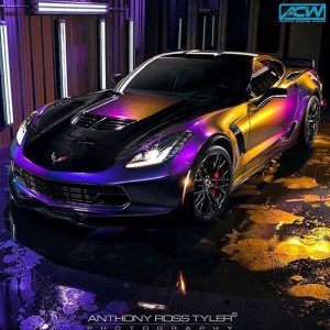Corvette wrapped in ColorFlip Gloss Deep Space Blue/Bronze/Purple shade shifting vinyl