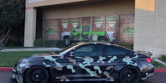 BMW 435i wrapped in custom printed camo on 3M IJ180Cv3 vinyl with 8520 Matte overlaminate