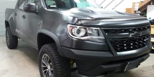Chevrolet Colorado wrapped in 3M 1080 Brushed Black Metallic vinyl