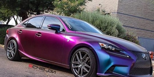 Lexus IS350 wrapped in Avery ColorFlow Satin Rushing Riptide Cyan/Purple shade shifting vinyl