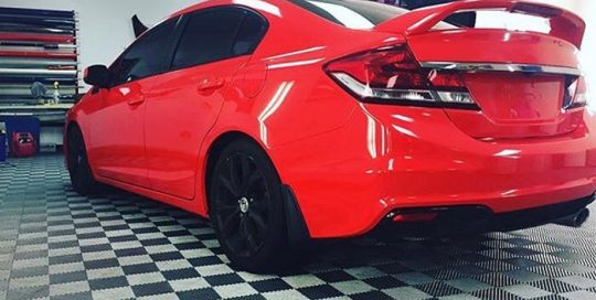Honda Civic wrapped in Gloss Hot Rod Red vinyl