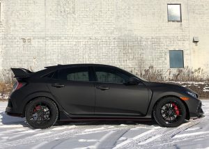 Honda Civic wrapped in Matte Black vinyl