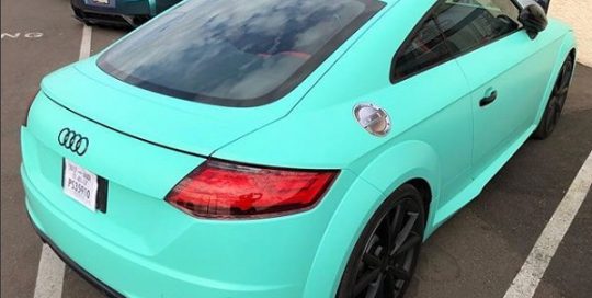 Audi TTS wrapped in Orafol 970RA Matte Mint aka tiffany blue vinyl
