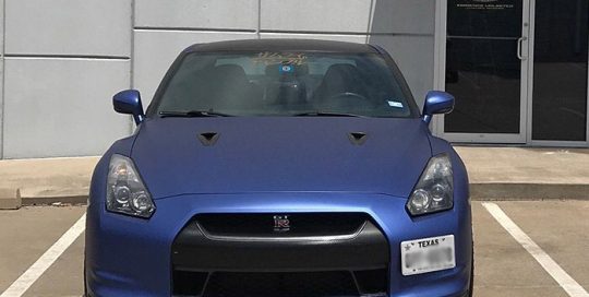 Nissan GTR wrapped in Avery SW Matte Brilliant Blue vinyl