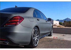 Mercedes Benz wrapped in Dead Matte Black vinyl