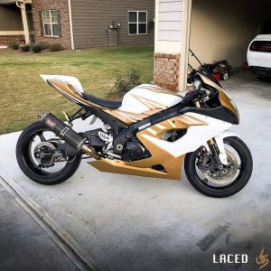 Suzuki GSXR wrapped in Gloss Gold Metallic and Gloss White Gold Sparkle vinyls