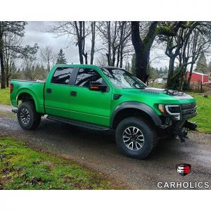 Ford Raptor wrapped in Satin Sheer Luck Green vinyl