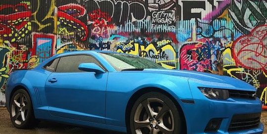 Chevrolet Camaro wrapped in Avery SW Gloss Bright Blue Metallic vinyl