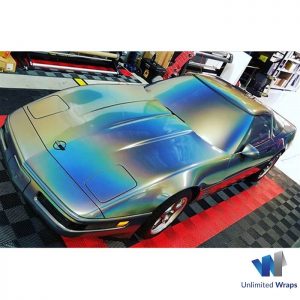 Corvette wrapped in ColorFlip Gloss Psychedelic shade shifting vinyl
