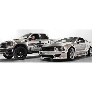 Ford Raptor & Mustang-GT wrapped in Avery SW Silver Chrome vinyl.