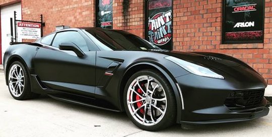 Chevrolet Corvette wrapped in Satin Black vinyl
