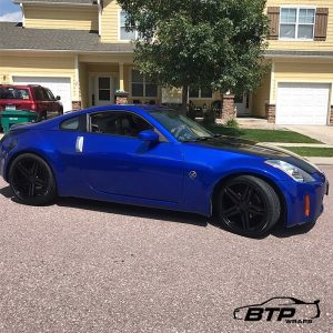 Nissan 350z wrapped in Gloss Blue Raspberry vinyl