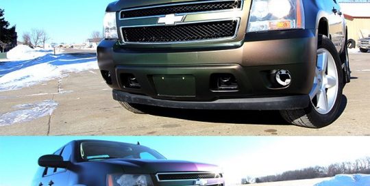 Chevrolet Suburban wrapped in Avery ColorFlow Satin Urban Jungle Silver/Green/Purple shade shifting vinyl