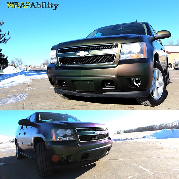 Chevrolet Suburban wrapped in Avery ColorFlow Satin Urban Jungle Silver/Green/Purple shade shifting vinyl