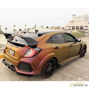 Honda Civictyper wrapped in Avery ColorFlow Satin Rising Sun Red/Gold shade shifting vinyl