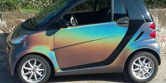 Smart Car wrapped in ColorFlip Gloss Psychedelic shade shifting vinyl