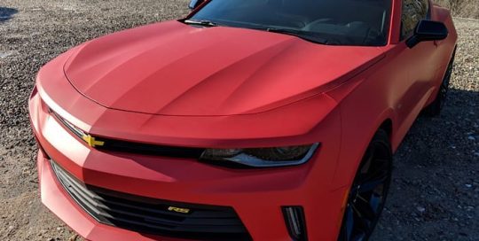 Chevrolet Camaro wrapped in Matte Red vinyl
