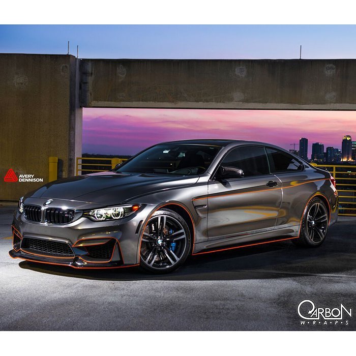 Bmw Bayerische Motoren Werke M4 Wrapped In Avery Sw Black Chrome And 1200 Reflective Orange Vinyls