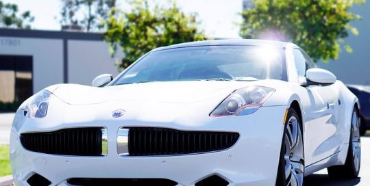 Fiskerkarma Car wrapped in Avery SW Gloss Metallic Diamond White vinyl